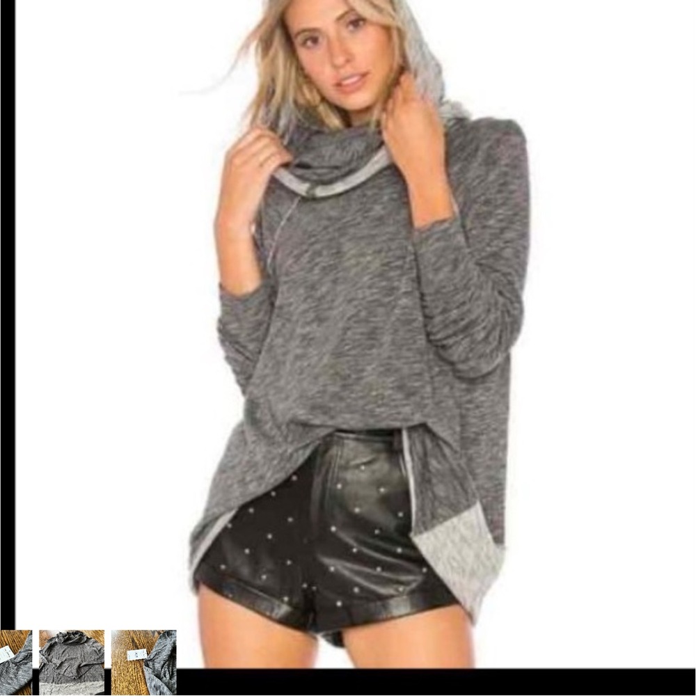 Free People NWT charcoal gray long sleeve tunic with cowl neck/ hoodie s… - Picture 1 of 6